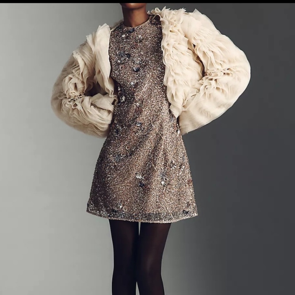 Anthropology Tulle Ruffle Bolero. Elegant Cream Ruffled Jacket. No offers. - Picture 2 of 4